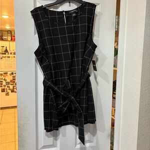 Black Belted Plaid Top